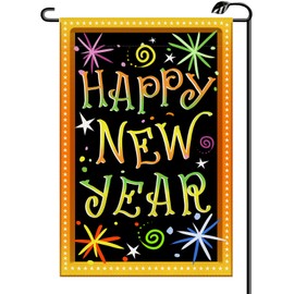 Happy New Year Garden Flag 12x18 Inch Vertical Double Sided New Year Fireworks and Stars Small Flags Farmhouse Outside Decoration For Yard XN07
