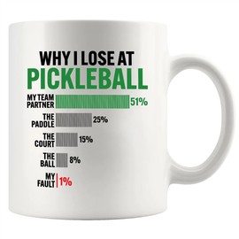 Why I Lose at Pickleball Pickleball Gifts for Player Pickleball Lover Grandpa Grandma Mom Dad Novelty Drinkware Ceramic Mug 11 oz White