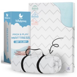 Babylicious Waterproof Pack and Play Mattress Pad - 38" x 26" | Roll Up Style - Breathable Soft Memory Foam - Portable Mattress Topper- Baby Foam Mattresses for Babies - Includes Easy Carry Buckle