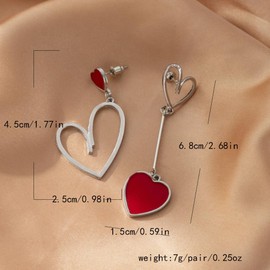 Gobfar Women's Silver Earrings, Heart Pendant, Asymmetrical Earrings, Stainless Steel, Jewellery Gift