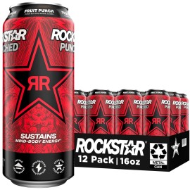 Rockstar (12 Pack) Rockstar Punched Fruit Punch Energy Drink with B Vitamin, 16 Fl Oz