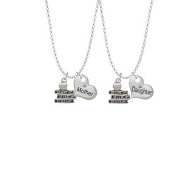 Delight Jewelry Silvertone Antiqued School Books with an Apple Mother & Daughter Heart Necklaces (Set of 2), 19"+2"
