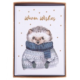 Graphique Cozy Hedgehog Holiday Cards | Pack of 15 Cards with Envelopes | Christmas Greetings | Gold Foil and Glitter Accents | Boxed Set | 3.25" x 4.75"