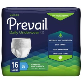 Prevail Daily Protective Underwear, Unisex Disposable Adult Diaper for Men& Women, Maximum Absorbency, Large, 16 Count Bag