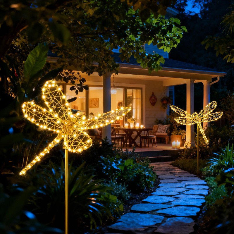 Flacchi Solar Garden Lights Outdoor Waterproof - Dragonfly Decor with