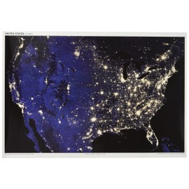 13x19 Anchor Maps United States at Night Poster - Impressive Satellite Photography of Numerous Light Sources (Cities, Fires, Oil Wells, etc.) in The Contiguous USA [Rolled]