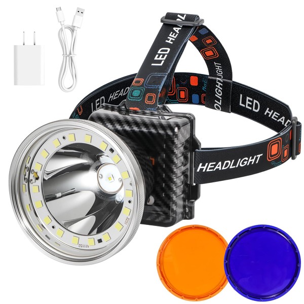 Rechargeable LED Headlamp with Flood and Spot Beam, Power Display,