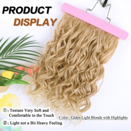 Curly Hair Extensions,LEOSA 4PCS 16 inch Clip in Hair Extensions Short Soft Natural Hairpiece Lace Weft Curly Wave Clip Ins Extensions Invisible for Women,Glden Light Blonde with Highlights