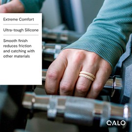 QALO Women's Rubber Silicone Ring, Twist Stackable Rubber Wedding Band, Breathable, Durable Engagement Silicone Ring, 3.3mm Wide 2mm Thick, Sand, Size 6