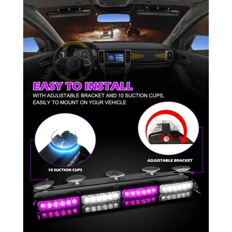 Emergency Dash Strobe Lights Purple White Security Light 48 LED