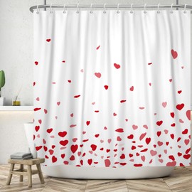 Leowefowa 72x72 Inch Valentines Day Shower Curtain Falling Red Heart Romantic Love Valentine's Bathroom Curtain Valentines Bathroom Decor Curtain Set, Fabric Shower Curtain with Hooks