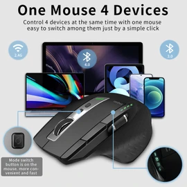 Bluetooth Mouse, RAPOO MT750 Wireless Mouse Multi-Device (Multi-Mode:BT 5.0/4.0/3.0+2.4Ghz) Laser Mouse, 8 Programmable Buttons, Ergonomic Portable Mouse for Laptop Android Windows Mac OS, Black