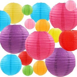 ASelected Pack of 24 Colourful Paper Lanterns, 25/20/15/10 cm Paper Lanterns, Round Lampshade, Paper Lantern, Colourful Paper Lantern for Weddings, Birthdays