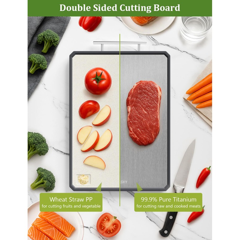 Titanium Cutting Boards for Kitchen, 2 in 1 Non Toxic
