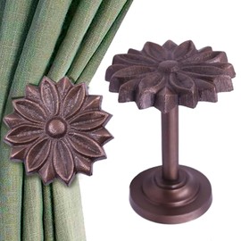 The Metal Magician Wall Mounted Floral Curtain Holdbacks (Pack of 4) - Boho Flowery Curtain Holders for Living Room, Bedroom, Office Drapes - Farmhouse Tiebacks for Curtains (Antique Brass Blossom)