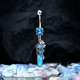 CM Crareesi Mania - Piercing para ombligo de dragón de 14 g, piercing para ombligo, piedra natural, piercing para calavera, Metal, circonita cúbica