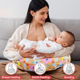 Witeasy Nursing Pillow,Bottle and Breast Feeding Pillows for Baby Boy and Girls,Donut Tummy Time Pillow with Removable Cotton Blend Cover,Original Support Sit Up Pillow(Flower-71)