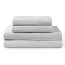 YnM Cooling Bed Sheet Set with 100 Percent Rayon Derived from Bamboo, 400TC Fabric with 1 Pillowcase and Flat Sheet, Deep Pocket Fit 19'', Silky-Soft & Sweat Wicking, 3 Piece (Twin, Light Grey)
