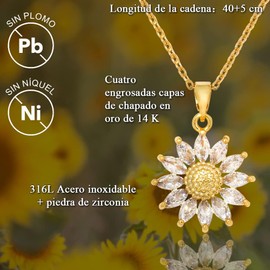 Collar De Girasol Incluye Caja Elegante Con Circonitas Brillantes AAA Joyeria Fina Acero Inoxidable Chapada en Oro de 14k Regalo Año Nuevo para Esposa Novia Mamá Amiga Hermana