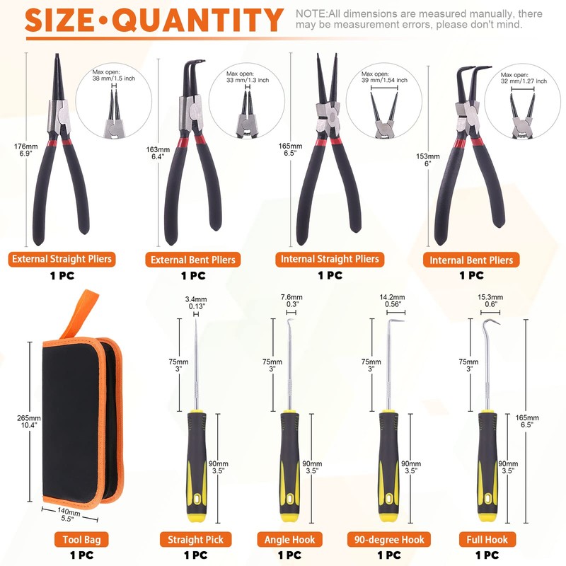 Rustark 8Pcs 7 Inch Snap Ring Pliers Heavy Duty Hook