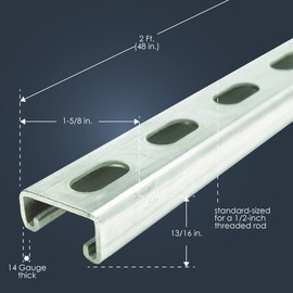 Newhouse Electric 1-5/8 in. x 13/16 in. 14 Gauge Metal Strut Channel with Slotted Back Electro-Galvanized 2ft. (SC14-2-EG), Silver