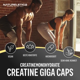 Natureletics Creatin Giga Caps, 240 Kapseln hochdosiertes reines Kreatin Monohydrat, Vegan, eine Kapsel = 1.000 mg Creatinmonohydrat