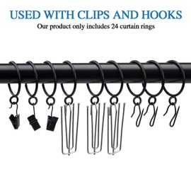 Openable Curtain Rings with Eyelet,24PCS Black Curtain Rings,Drapes Rings 1.25 in Interior Diameter,Hinge Snap-Joint Design, Fits Curtain Rods Up to 1 Inches TXZWJZ