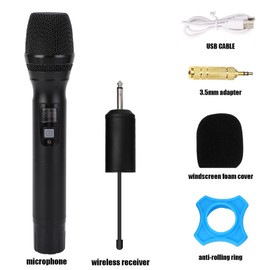 Portable UHF Wireless Handheld Microphone with Receiver AA Battery for Conference Speech Black