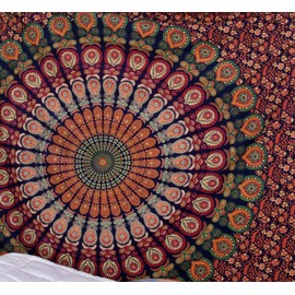 Popular Handicrafts Kp708 Hippie Mandala Bohemian Psychedelic Intricate Floral Design Indian Bedspread Magical Thinking Tapestry Blue King Size