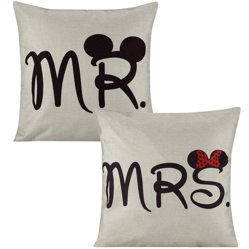 2 Pcs Mr and Mrs Funny Mouse Cushion Cover Durable
