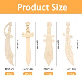 svpfuo 12 Stück Holzschwert und 12 Stück Wasserfarbstifte, Piratenschwerter aus Holz, Hölzerne Piraten zum Bemalen Set, DIY Piratenschwert für Kinder, ein Geschenk für Kinder Malideen