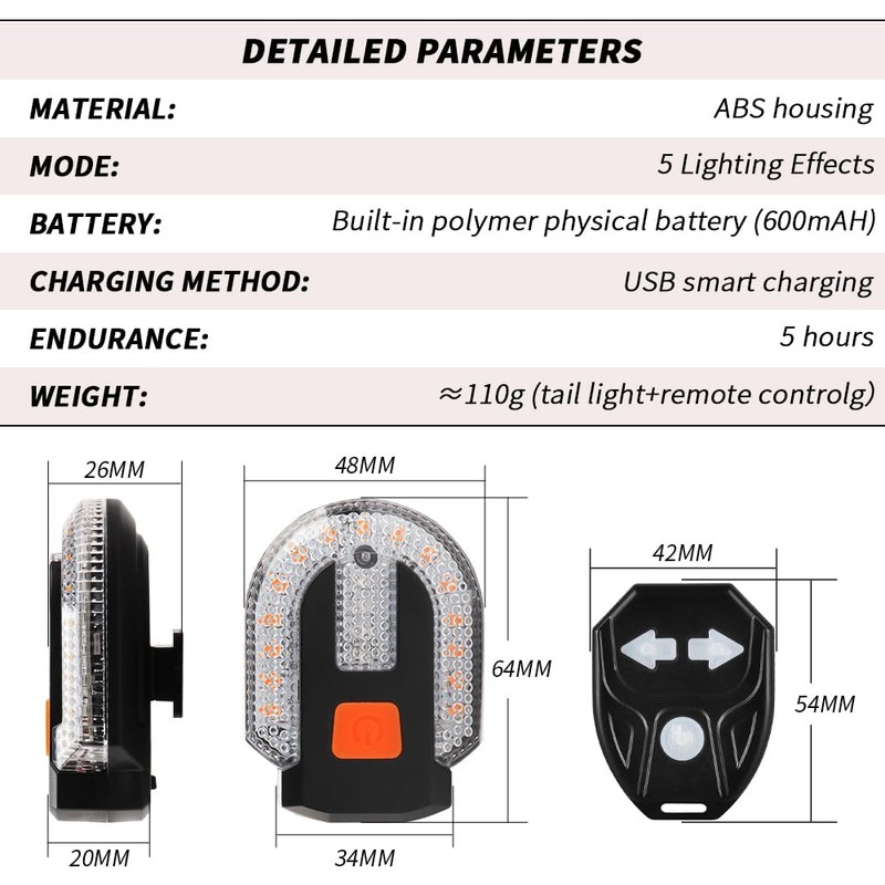 4Pcs Turn Signals for Bicycles with Alarm, USB Charging Remote