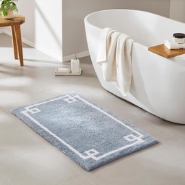 Madison Park Evan 100% Cotton Bathroom Rug Non Slip Backing-Luxrurious Tufted Plush Bath Mat Absorbent, Quick Dry, Spa Design Shower Room Décor, 24x72, Blue