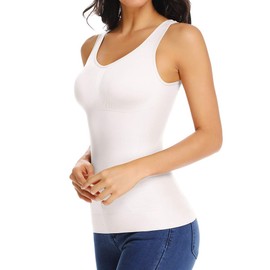 Women's Cami Shaper with Built in Bra Tummy Control Camisole Tank Top Underskirts Shapewear Body Shaper White