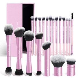 MAANGE 20 Pcs Makeup Brushes with Gift Box, Double-End Multi-functional Makeup Brushes for Blending Liquid Powder Concealer Cream Blush Buffe,Pink