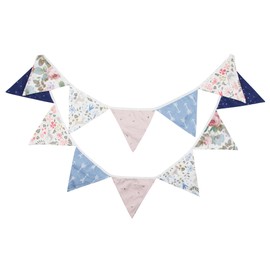 G2PLUS Blue and Pink Fabric Bunting Garland, 3.3 m Double-Sided Fabric Garland, Cotton Bunting Boy, 12 Pieces Fabric Bunting for Children's Room, Children's Birthday Party or Outdoor Party