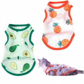 XHLFLZSR 2 Pieces Cat Vest, Small Dog Sleeveless Summer Breathable T-Shirt, Kitten and Puppy Clothes, Cat Outfit, Pet Apparels (Avocado/Orange Size: M)