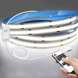 Orizizhic 4M COB LED Strip Light Warm White 5V USB Flexible Light Strip Dimmable with Remote, Dotless High Density Super Bright LED Strip Kit or DIY Bedroom Kitchen Under Cabinet Home Decoration