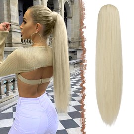 FESHFEN Women’s Ponytail Hair Extension with Drawstring, Long, Straight, Synthetic braid Hair Extensions, Hair Extensions for Women, 70 cm, Ash blond