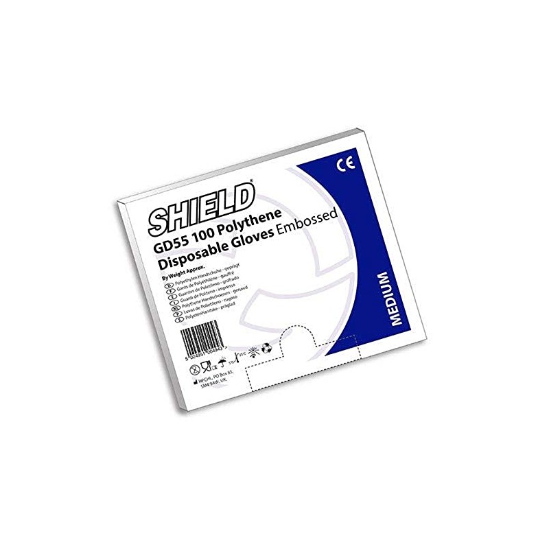 Disposable Embossed Polythene Gloves - Box of 100 - Medium