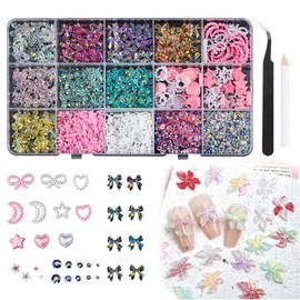 Esoes 600PCS 3D Nagel Charms 3D Hawaiianische Blume Nagel Strasssteine Hibiskus Bunte Blume Nagel Diamanten mit Pick Up Tool für Frauen, Mädchen Nagel DIY Zubehör