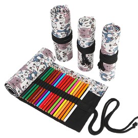 DIYOMR - Rollo de lápices de 24/36/72 ranuras para lápices, lápices de colores para artista, bolsa enrollable, pinceles cortos, estuche organizador para dibujar, colorear y bocetos (gato de cabeza grande, 72 ranuras)