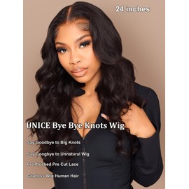 UNICE Bye Bye Knots Wig Body Wave 7x5 HD Lace Front Wigs Human Hair Bleached Invisible Knots Put on and Go Glueless Frontal Wig Human Hair pre plucked pre cut Lace Wig 180% Density 22 inch