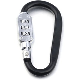 1Pc Black Small 3-Digit Combination Locking Carabiner Clip Hook - Password Resettable Keyless Padlock Key Chain Buckle for Backpack Outdoor Travel Combination Padlocks