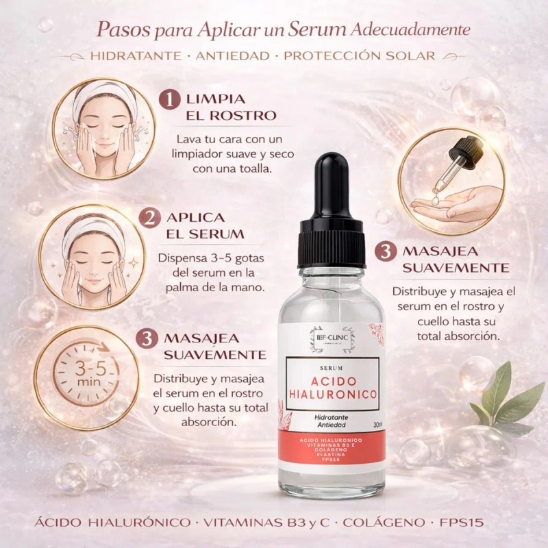 Serum Acido Hialuronico Colageno Elastina Vitamina B3 E 30ml Momento
