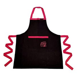 Ragged Rose Kitchen Apron, cotton, Black with Pink, Unisex