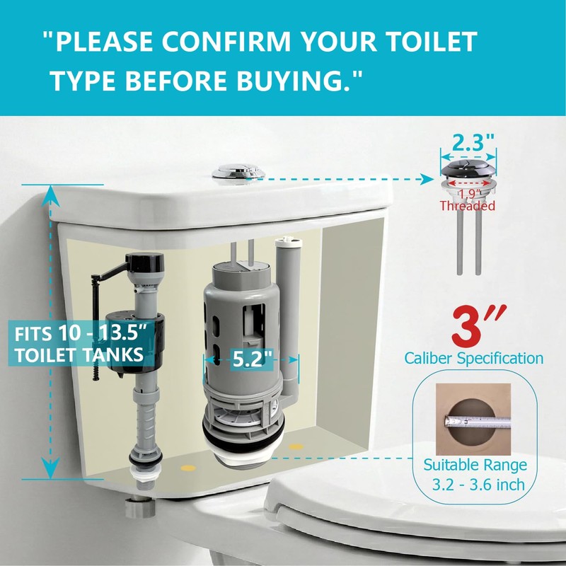 Ulinlo Pouly 3-Inch Dual Flush Valve Replacement Kit;with Metal Tool