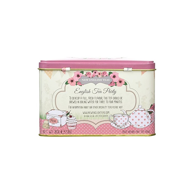 New English Teas Pink Tea Party Tea Tin with 40