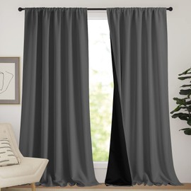 NICETOWN Thermal Insulated 100% Blackout Curtains, Rod Pocket Noise Reducing Drapes with Black Lining, Full Light Blocking Drapery Panels for Patio (Biscotti Beige, 1 Pair, 62-inch x 95 inches)