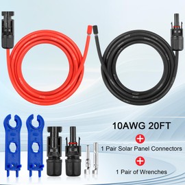 10AWG Solar Extension Panel Cable - 20FT Solar Wire with Waterproof Female and Male Connector and Solar Panel Adaptor Kit Tool PV Wire for RV, Home, Boat, Solar Panels(20feet Red + 20feet Black)